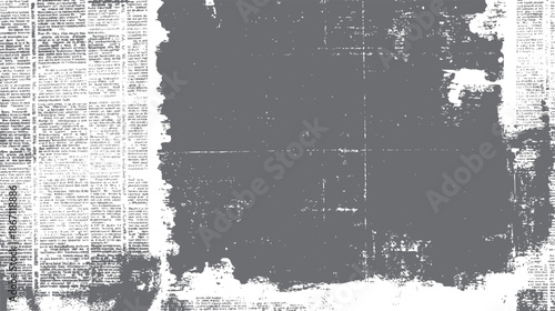 Distressed grey overlay on a vintage newspaper background featuring faded text and smudged ink, offering a grunge texture for retro projects or artistic backgrounds