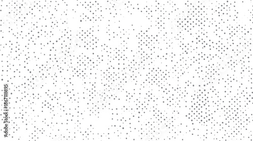 Dense abstract background filled with numerous small grey dots of varying sizes scattered across a clean white surface, creating a speckled or stippled effect for modern applications