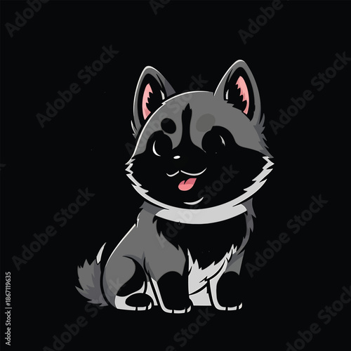 Chibi Husky Puppy with Tongue Out Illustration.