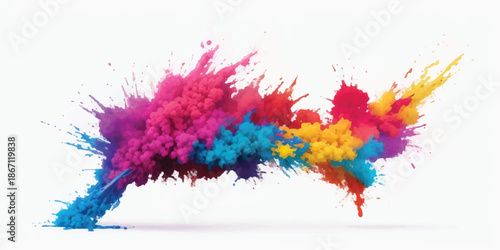 Long Horizontal Flow of Multi Colored Smoke and Pigment Clouds on White