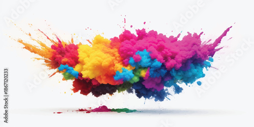 Dynamic Wave of Colorful Smoke and Vibrant Powder Pigment Isolated on White
