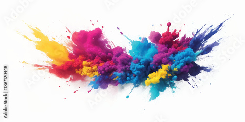 Vibrant Dual Powder Explosions of Pink and Blue Pigment Isolated on White Background