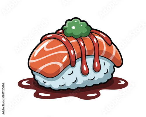 Delicious sushi roll with salmon and wasabi