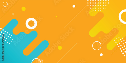 Creative Memphis style abstract background with playful geometric shapes and fluid patterns for modern brand identity and social media headers.