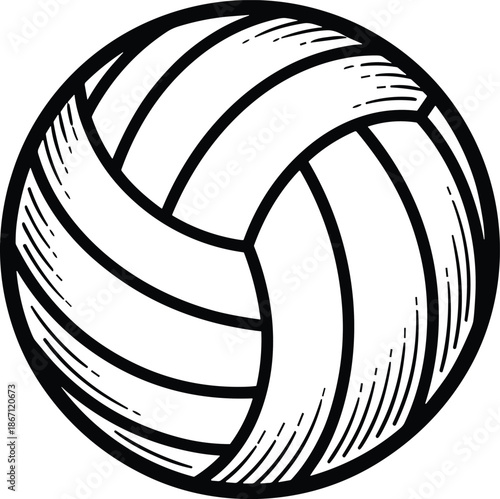 Flat vector illustration, volleyball sketch with panel detail, sports equipment drawing, athletic gear design, textured ball layout