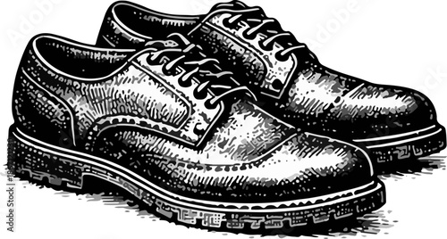 Brogue Shoes Pair Line Drawing