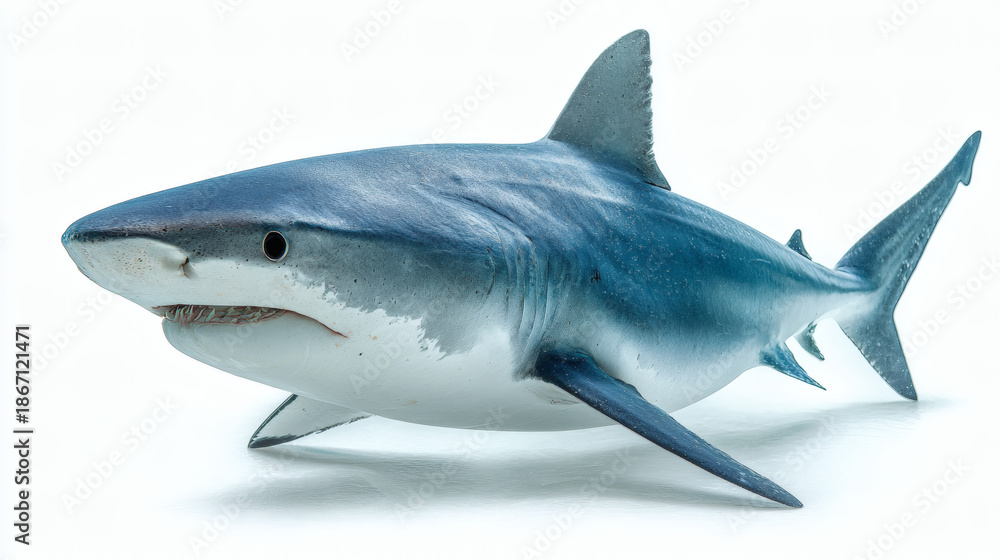 Fototapeta premium Blue Shark White Background Isolated View