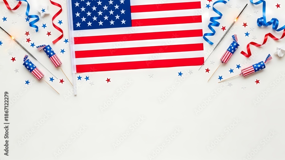 Fototapeta premium Celebrating independence day with american flag and party supplies