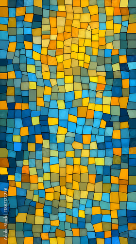 Abstract Colorful Mosaic Background with Yellow and Blue Geometric Squares, Modern Digital Texture for Creative Design and Branding