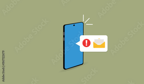 Phone notifications. Smartphone with new mail vector illustration on isolated background. Reminder message, sign business concept
