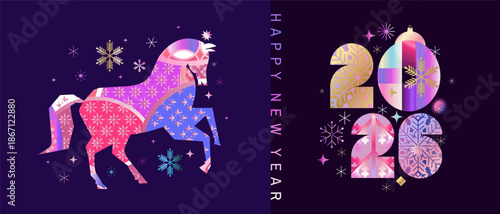 Happy New Year, 2026 Lunar New Year, zodiac simbol Year of the Horse Colorful neon gradient  template concept design number art for  background Flat icon vector illustration