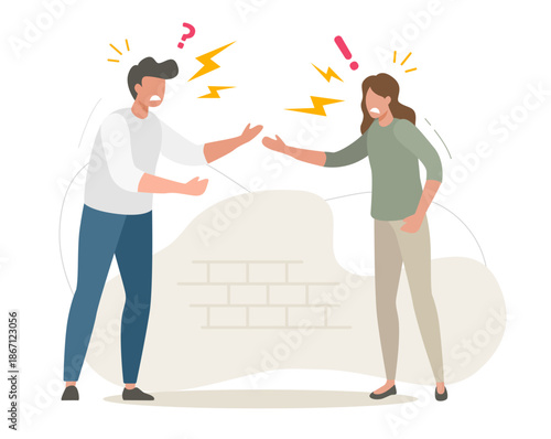 People argument conflict icon, vector couple man woman crisis yelling modern flat illustration design, family divorce concept, stress breakup dispute, relationship quarrel problem, bad angry emotions