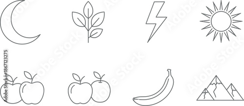 Collection of simple line icons for nature and food