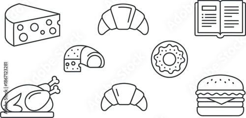 Food and drink icons in line style for menu