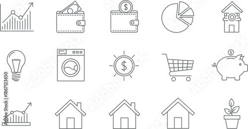 Collection of finance and business icons in line style