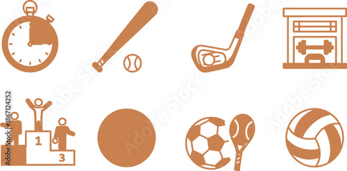 Collection of sports related icons in orange color