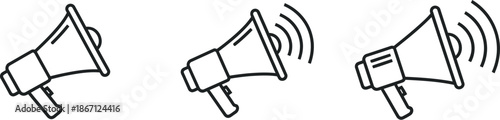 Megaphone icon set showing different stages of sound