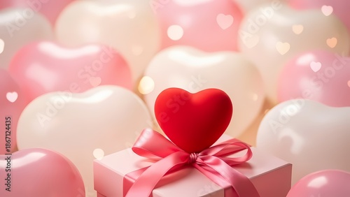 Hearts and gifts glow tenderly with love sentiment