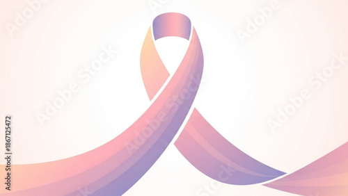 A delicate pastel pink purple awareness ribbon curls gently on a soft white background symbolizing hope and support for various social