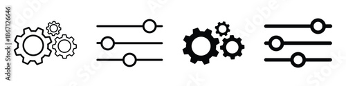 Settings cog icon symbol representing system preferences, configuration, control panel, and customization options. Minimal gear wheel design for web, app UI, and software interfaces.