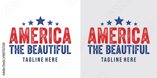 America the Beautiful patriotic graphic design template with red and blue text.