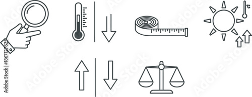 Measurement icons representing various physical quantities
