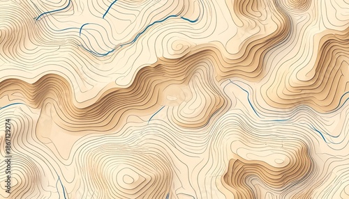 Abstract topographic landscape with wavy patterns and layered terrain viewed from above