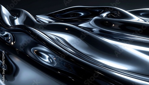 Sleek metallic surfaces curve fluidly in abstract design with reflective sheen