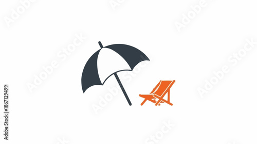 Beach chair and black umbrella.