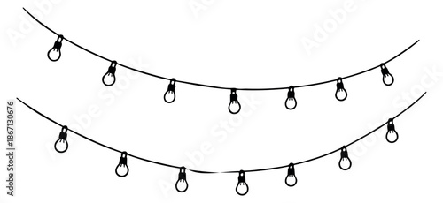 Hand drawn line art string lights set featuring decorative bulbs for celebrations