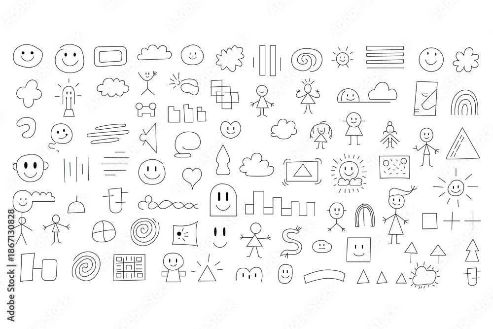Obraz premium A collection of various emoticon faces and symbols in black and white