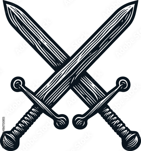 Two Crossed Swords With Ornate Handles Against A White Background