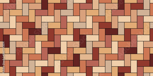 Seamless herringbone paver pattern. Vector illustration of earth tone brick walkway texture for architectural background, landscape design, and floor tiling.