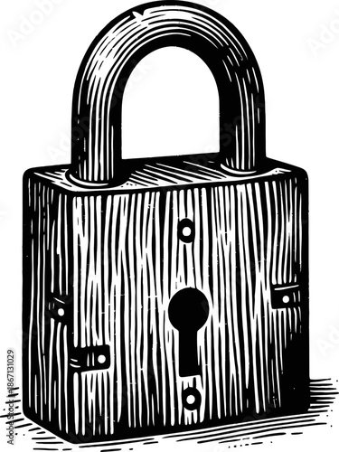 Vintage Metal Padlock With Vertical Lines Texture And Keyhole Detail