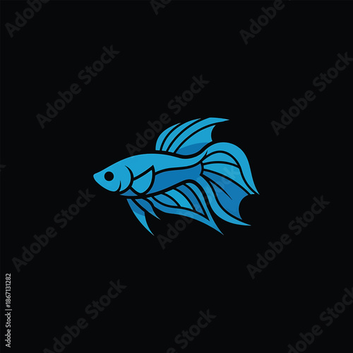 Elegant Blue Betta Fish Illustration on Black Background.