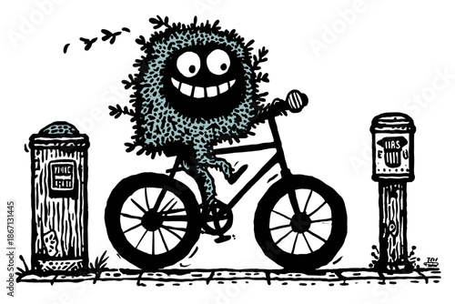 Whimsical Clock Riding a Unicycle with Flowers