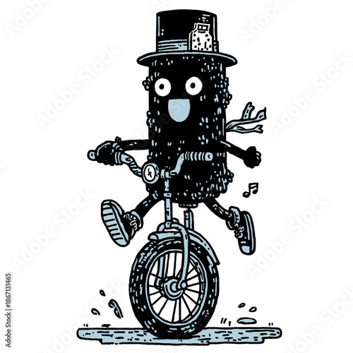 Whimsical Clock Riding a Unicycle with Flowers