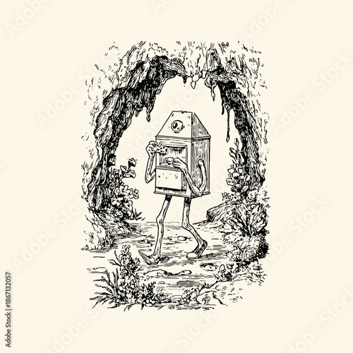 Whimsical Creature Carrying a Mysterious Box in a Forest