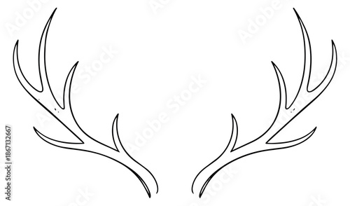 Hand drawn line art illustration of antlers depicting a natural animal horn shape for nature and outdoor themes