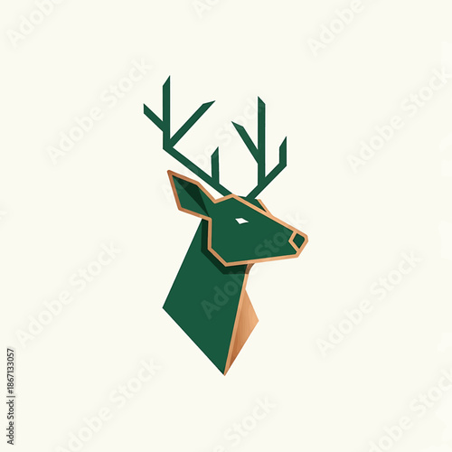 Geometric Deer Head Illustration with Antlers and Sharp Angles.