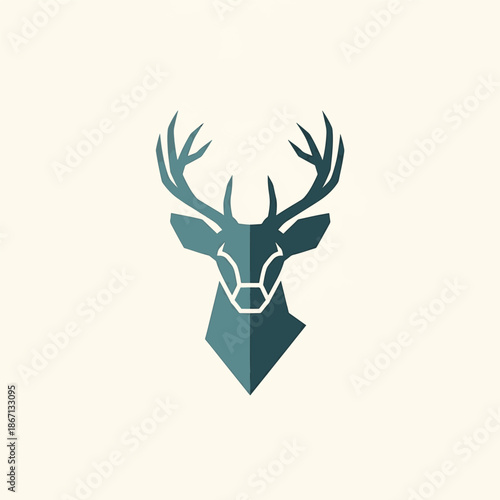 Geometric Deer Head Illustration with Antlers and Sharp Features.