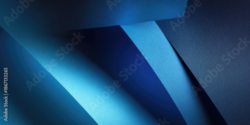 Abstract blue background with folded paper texture, minimalist geometric shapes and dark blue gradient