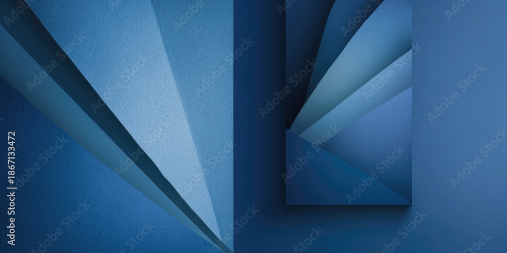 Obraz premium Abstract blue background with folded paper texture, minimalist geometric shapes and dark blue gradient