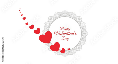 Elegant Valentine's Day frame with a delicate lace border and a trail of red hearts, perfect for romantic messages or greetings.