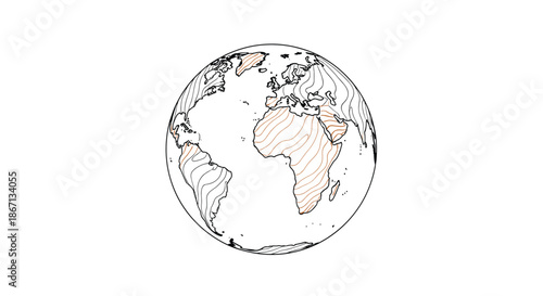 Simple line drawing of the earth globe showing continents with brown contour lines on a clean white background.