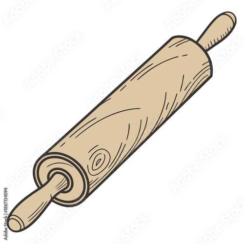 Classic Wooden Rolling Pin Isolated on White Background Vector