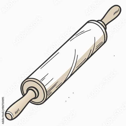 Classic Wooden Rolling Pin Isolated on White Background Vector