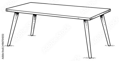 Hand drawn line art illustration of a table depicting a minimalist design for furniture concepts