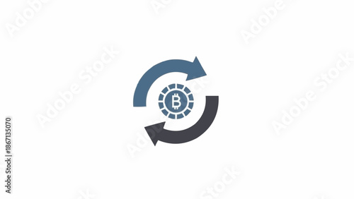 Bitcoin cryptocurrency logo with arrows.