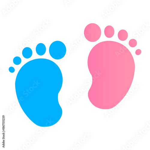 Baby Footprints Icon Set in Blue and Pink. Vector illustration.